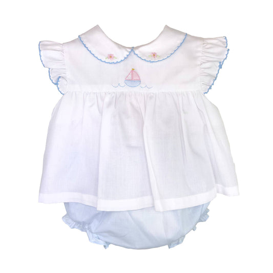 Petit Ami Girls Boat Shadow Stitched Diaper Set