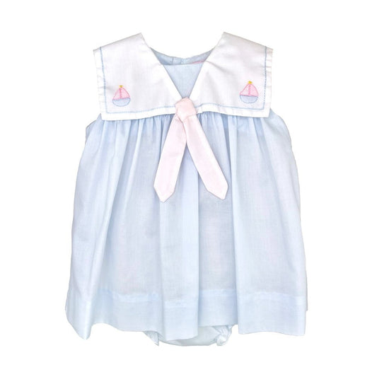 Petit Ami Girls Boat Shadow Stitched Dress with Bloomer