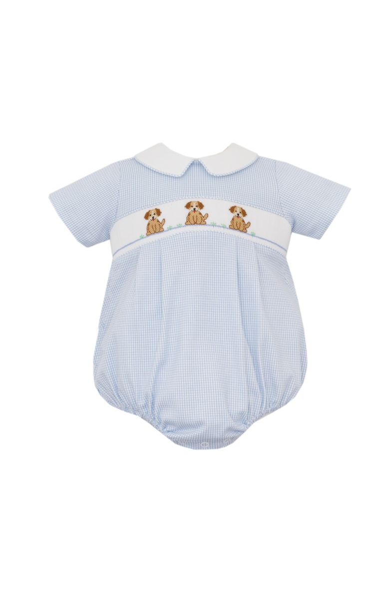 Petit Bebe Blue / 3 Mo Petit Bebe Boys Blue Knit Check Puppies Bubble