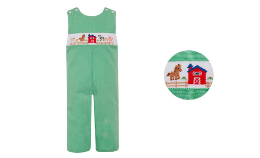 Petit Bebe Infant Boy Green / 12 Mo Petit Bebe Boys Farm Green Gingham Longall