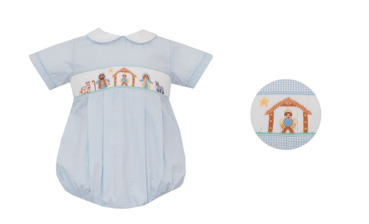 Petit Bebe Infant Boy Blue Check / 3 Mo Petit Bebe Boys Nativity Short Sleeve Bubble