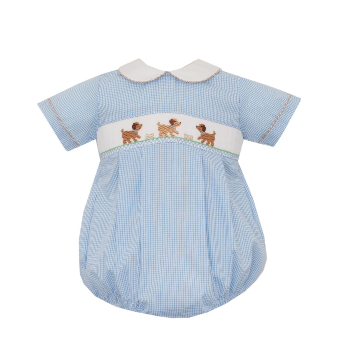 Petit Bebe Infant Boy Light Blue / 3 Mo Petit Bebe Boys Puppies Light Blue Check Bubble