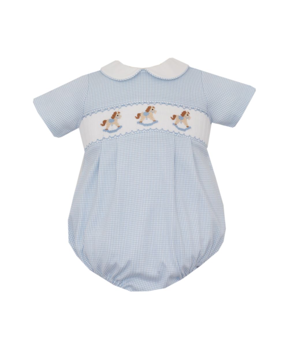 Petit Bebe Infant Boy Light Blue / Newborn Petit Bebe Boys Rocking Horse Short Sleeve Bubble