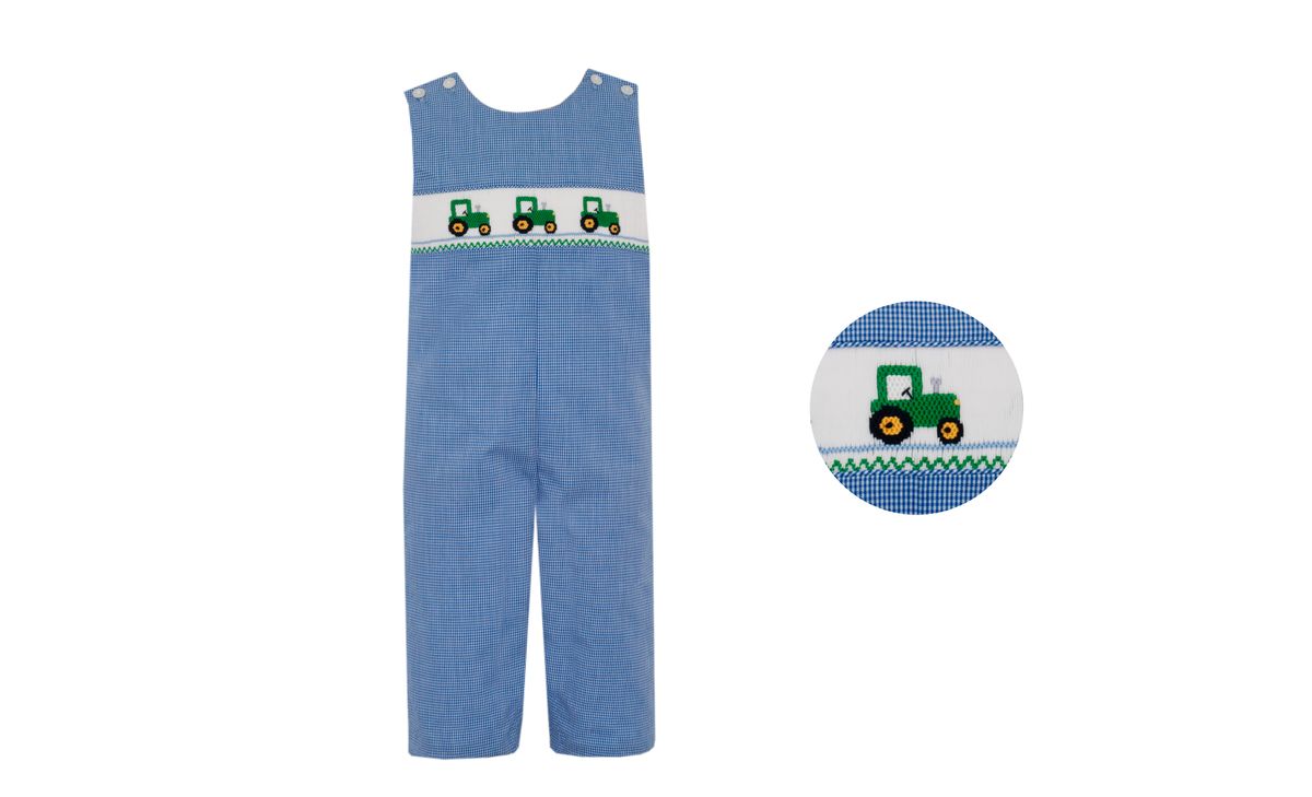 Petit Bebe Infant Boy Royal Blue / 12 Mo Petit Bebe Boys Tractors Royal Microcheck Longall