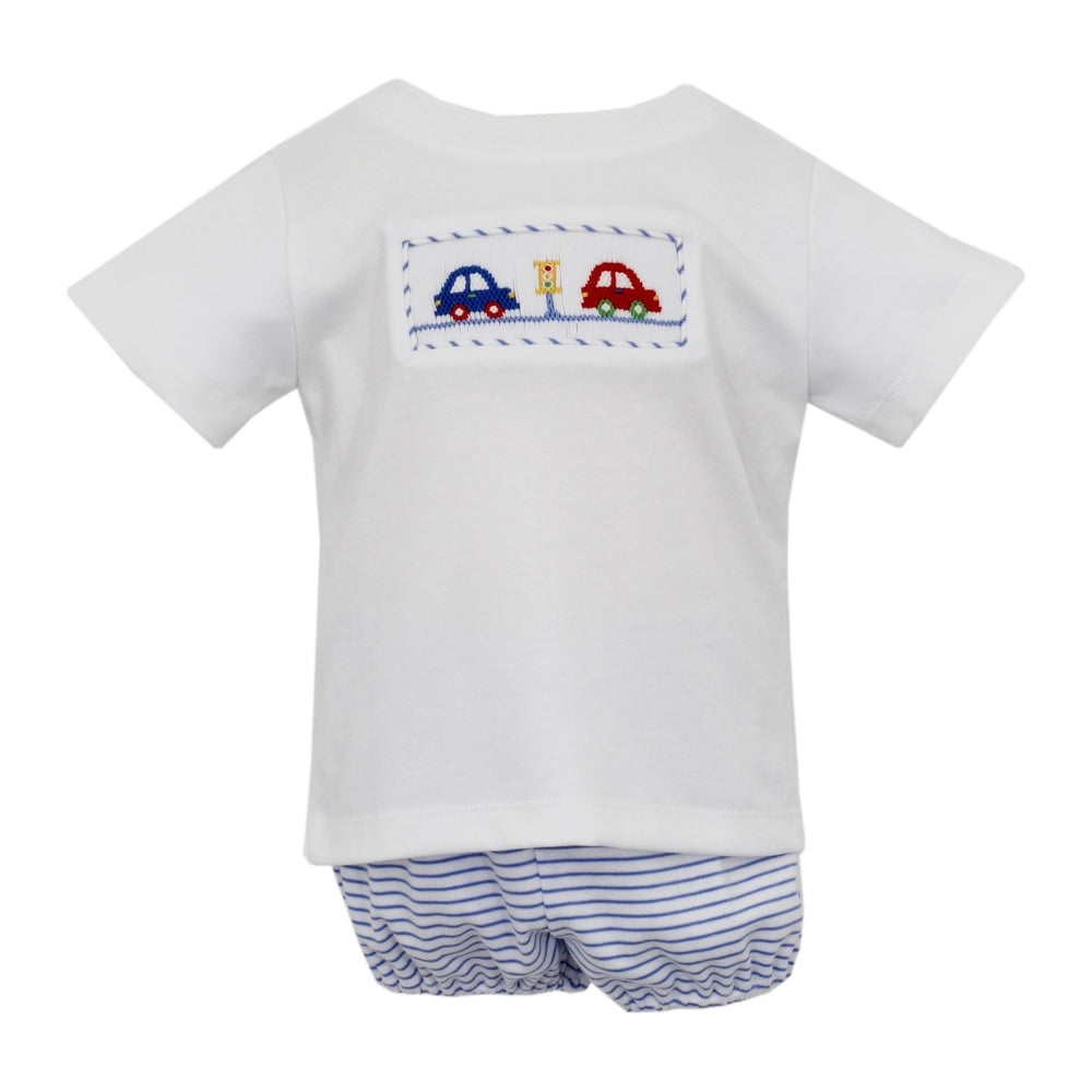 Petit Bebe Cars Royal Blue Stripe Knit Bloomer Set babysupermarket