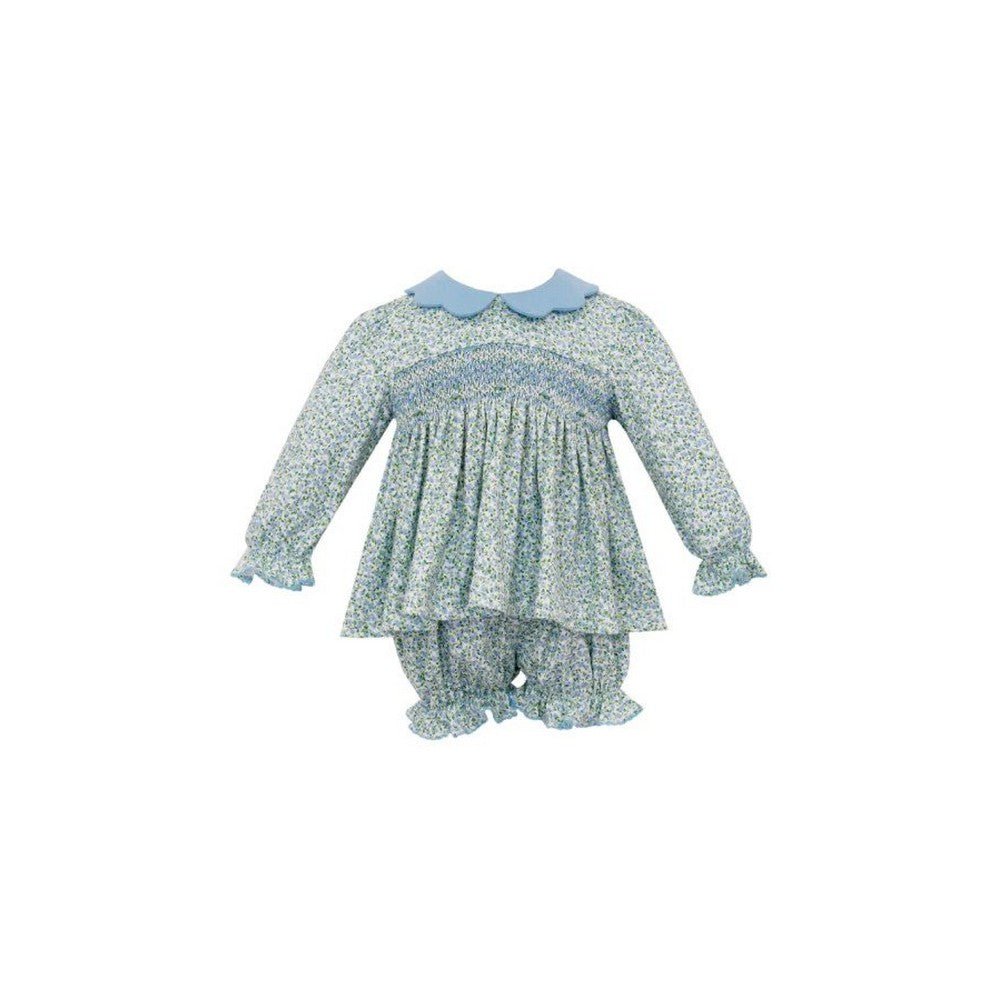 Petit Bebe Charlotte Blue Floral Knit Long Sleeve Bloomer Set