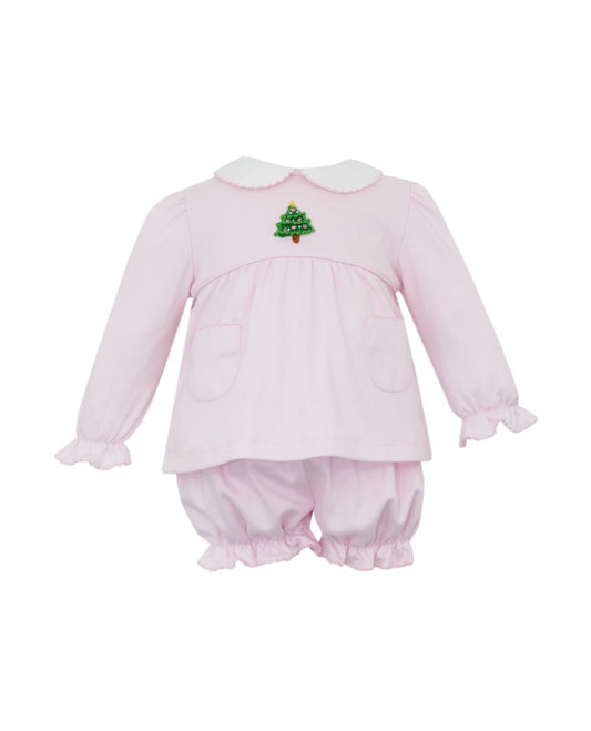Petit Bebe Christmas Tree Pink Knit Bloomer Set