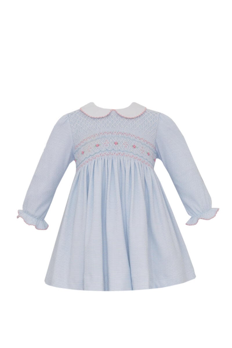 Petit Bebe Cindy Light Blue Knit Pin Stripe LS Dress