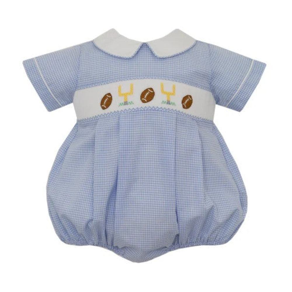 Petit Bebe Apparel & Gifts Light Blue / 3 Mo Petit Bebe Football Boys Light Blue Gingham Bubble