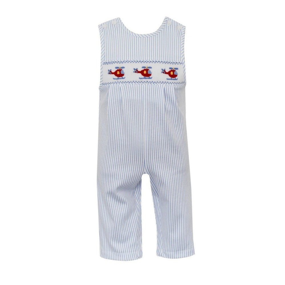 Petit Bebe Helicopters Blue Stripe Knit Long Jon Jon