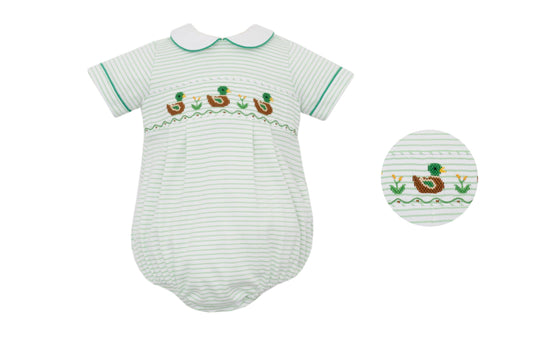 Petit Bebe Mallard Duck Green Knit Stripe Bubble
