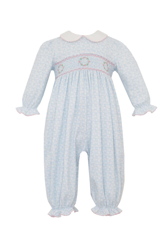 Petit Bebe Pauline Light Blue Floral Knit Romper
