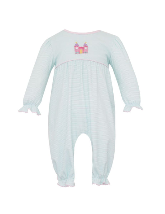 Petit Bebe Princess Castle Aqua Stripe Knit Romper