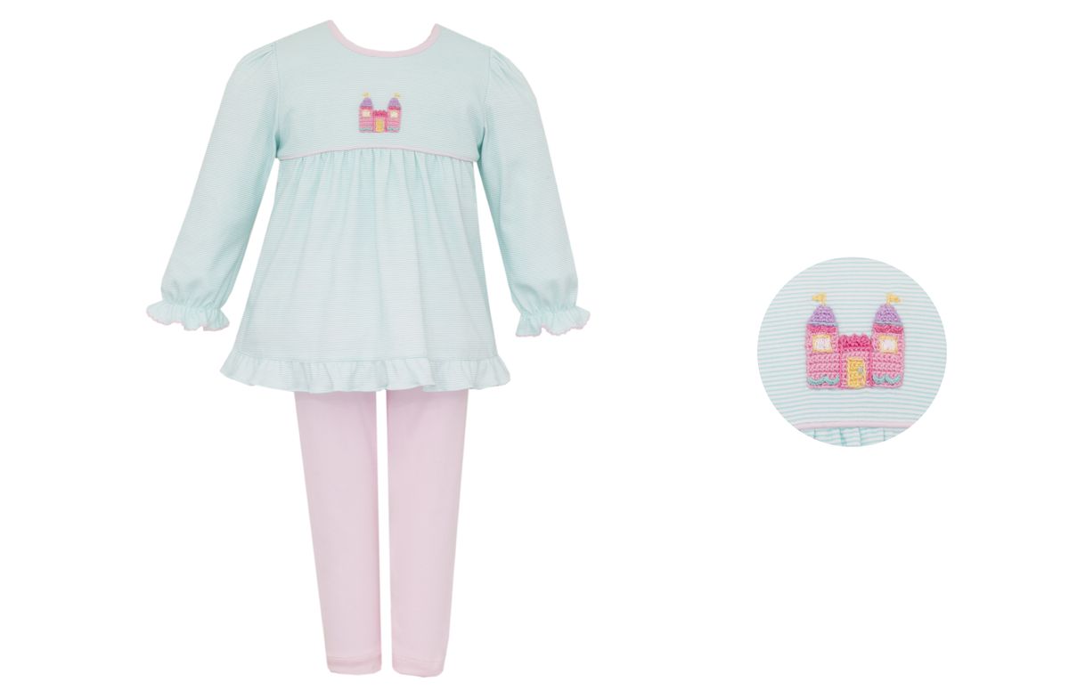 Petit Bebe Princess Castle Aqua Stripe Tunic Set