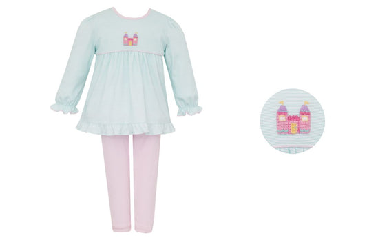 Petit Bebe Princess Castle Aqua Stripe Tunic Set