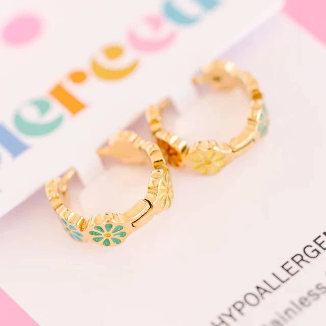 Pierced Girls Rainbow Daisy Huggies