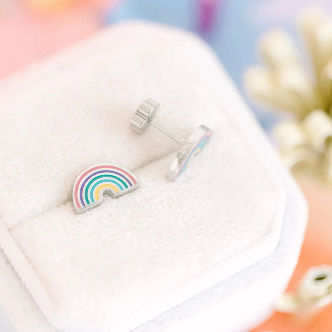 Pierced Girls Silver Rainbow Earrings