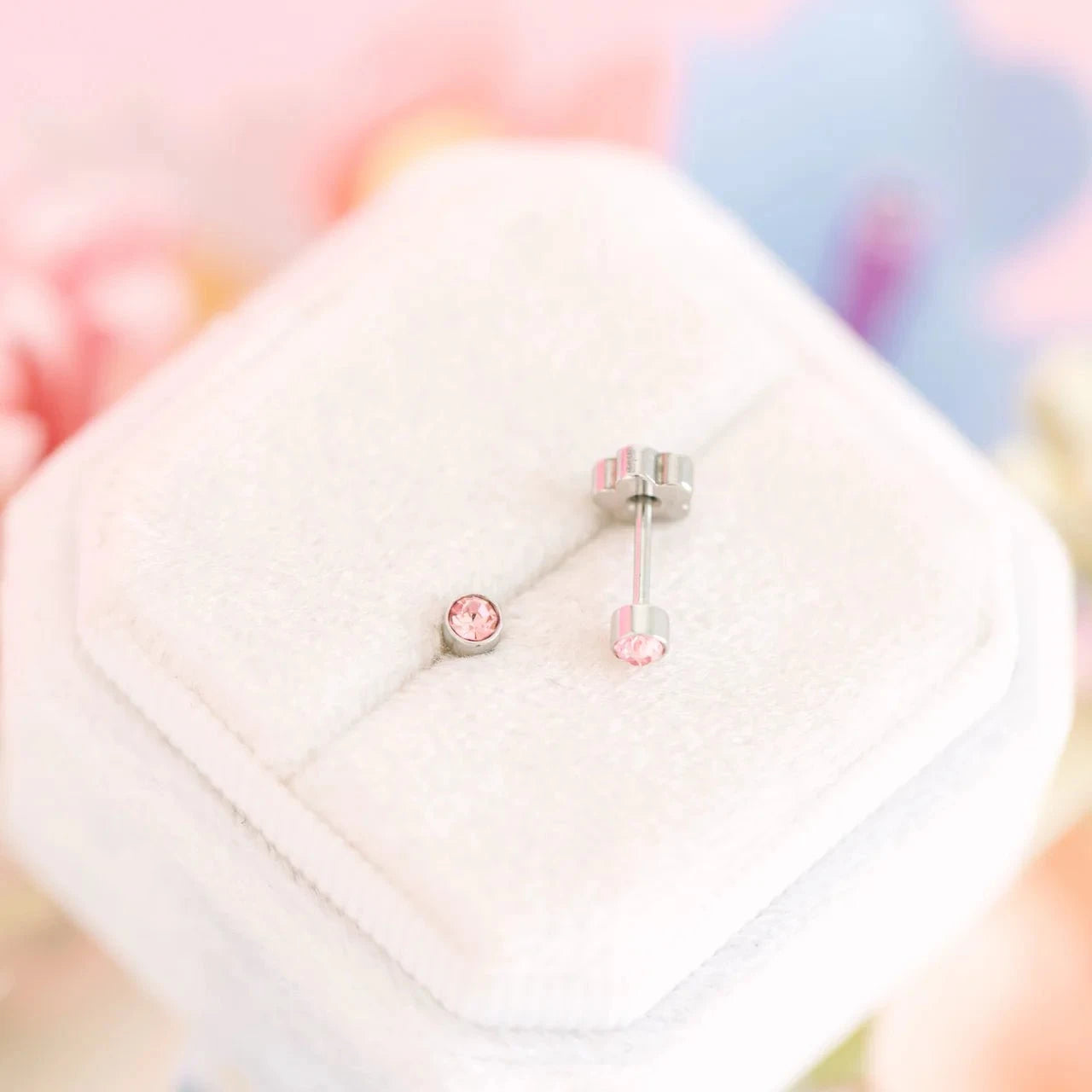 Pierced Co Pierced Girls Silver Tiny Pink Diamond Earrings