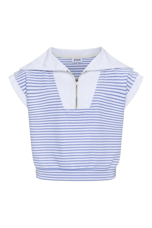 Pleat Blue/White / 7 Pleat Callie Top - Blue/White French Terry