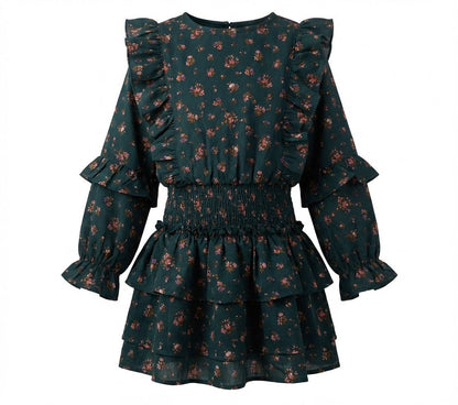Pleat Girls Shirts Evergreen / 7 Pleat Charlie Dress - Evergreen Vintage Floral