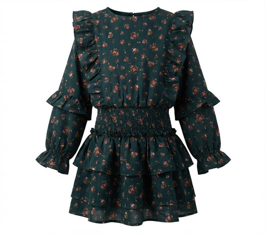 Pleat Girls Shirts Evergreen / 7 Pleat Charlie Dress - Evergreen Vintage Floral