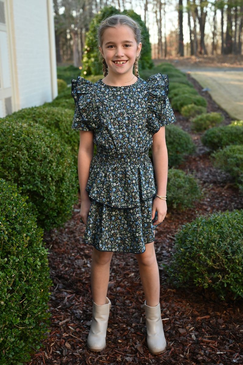 Pleat Girls Dresses Pleat Collier Dress - Navy Blooms