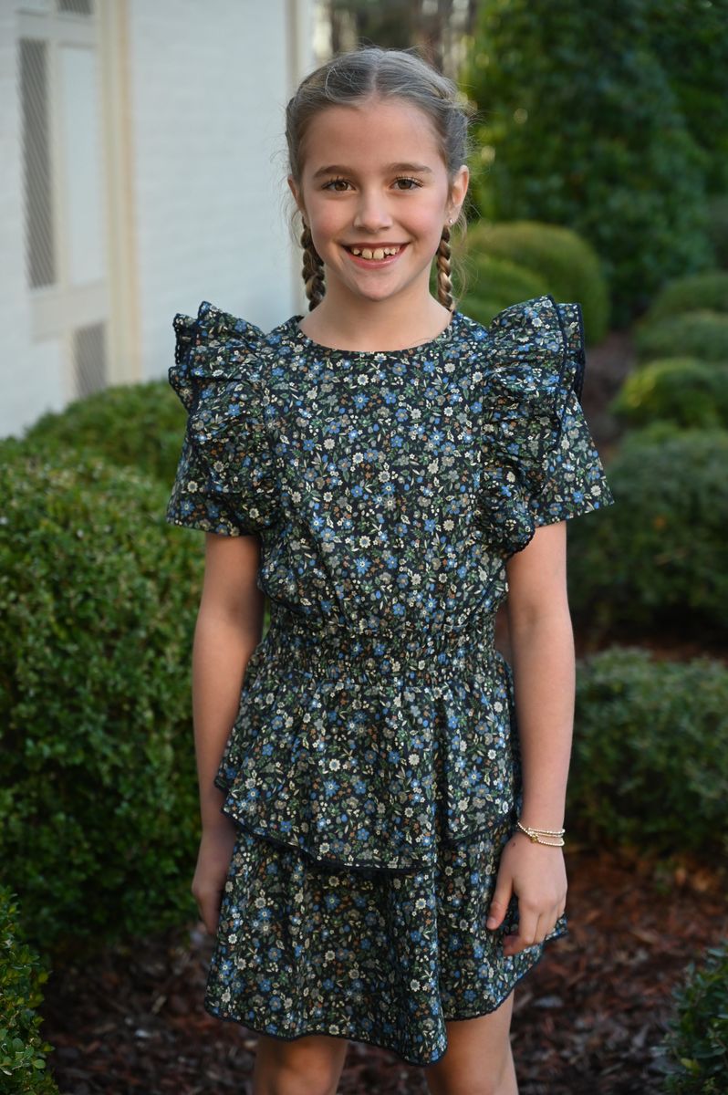 Pleat Girls Dresses Pleat Collier Dress - Navy Blooms