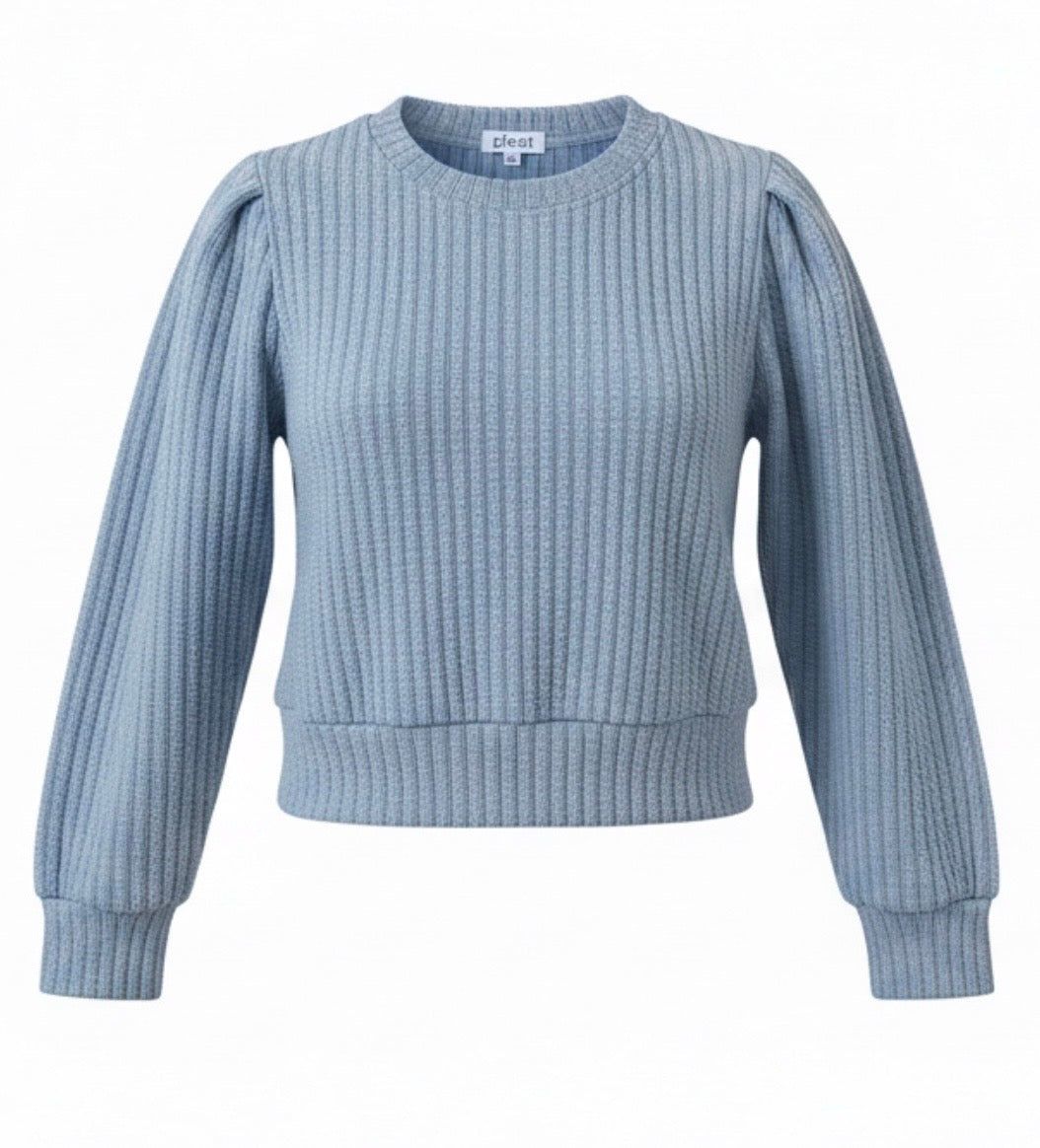 Pleat Girls Shirts French Blue / 7 Pleat Jane Sweatshirt - Textured French Blue