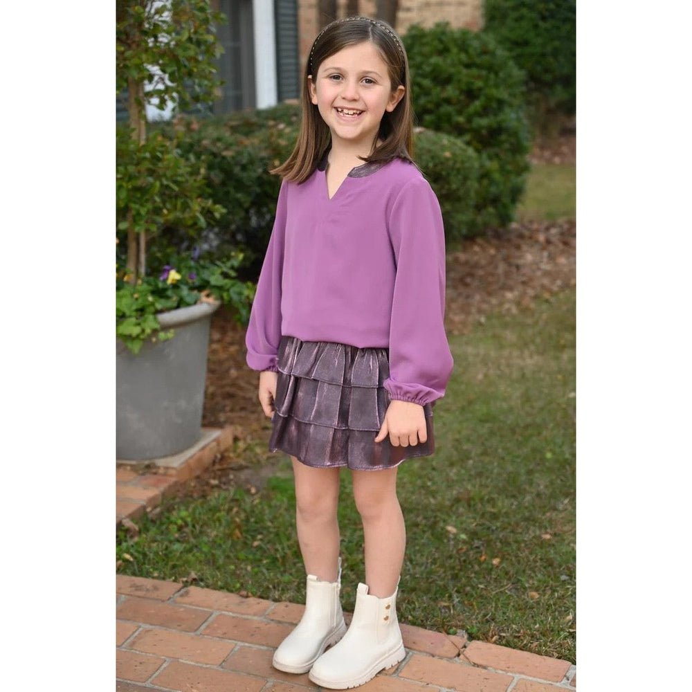 Pleat Girls Apparel / Skirts / Tween Pleat Luna Skirt Plum Shimmer