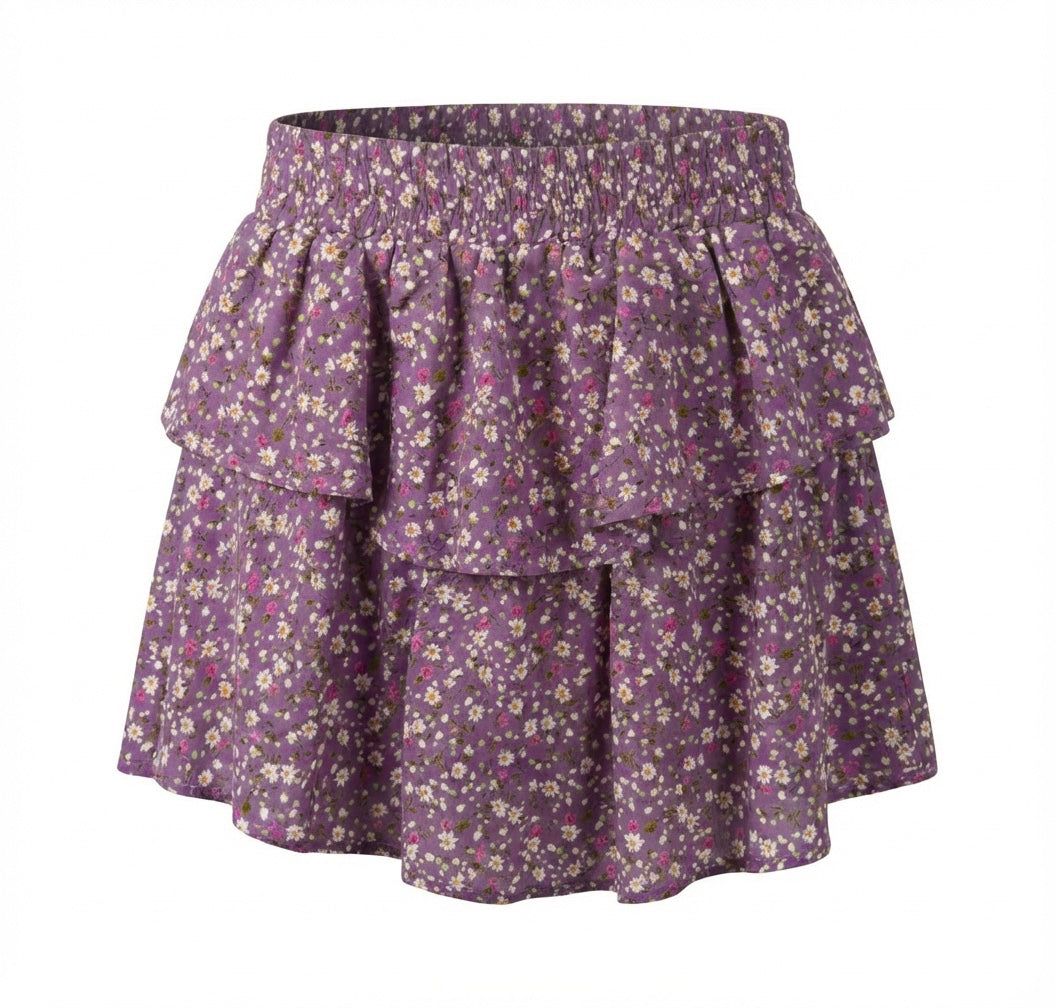 Pleat Girls Skirts Violet Fleur / 7 Pleat Parker Skort - Violet Fleur