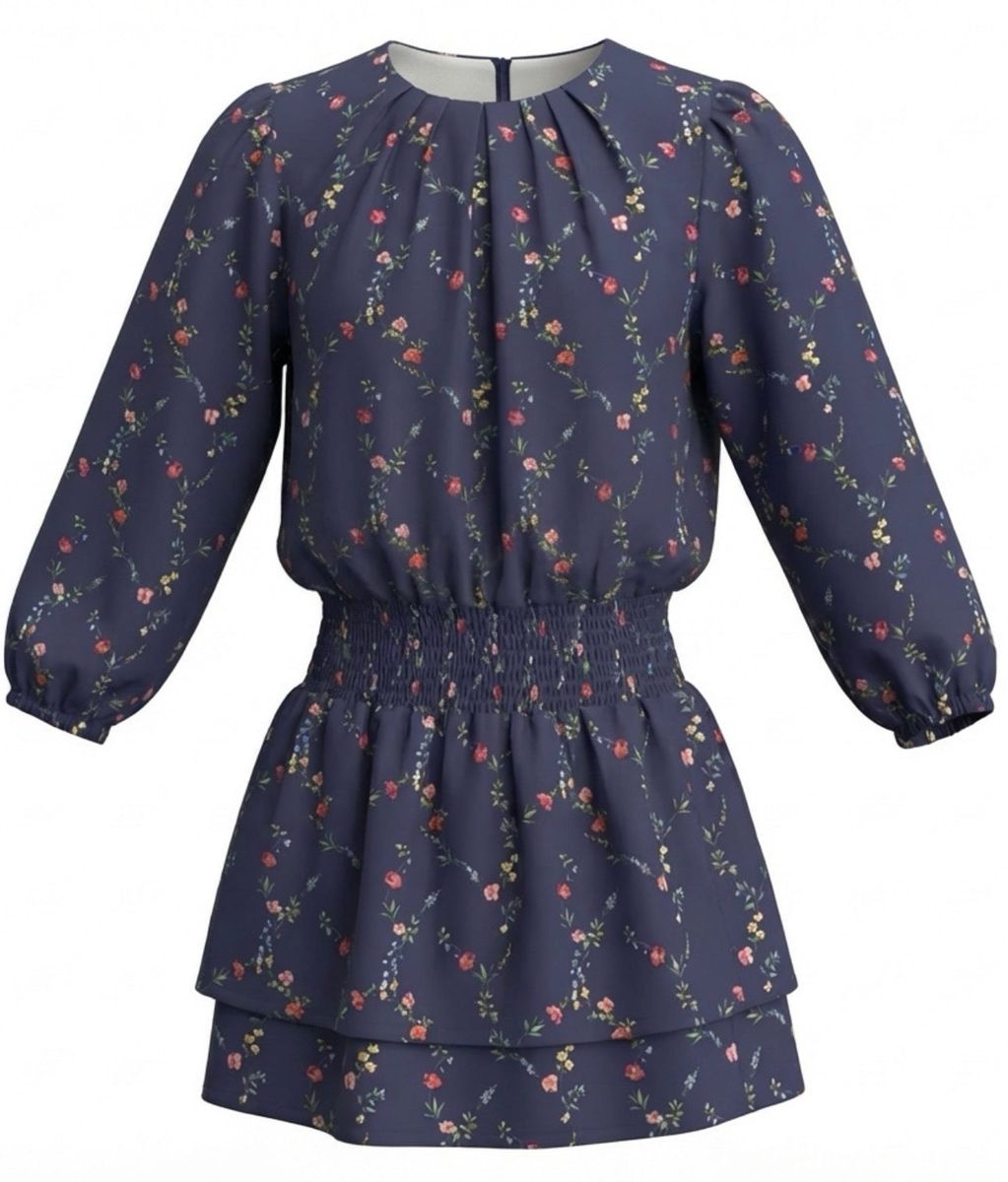 Pleat Girls Skirts Navy Vine / 7 Pleat Ruby Dress - Navy Vine