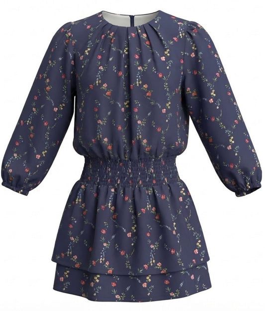 Pleat Girls Skirts Navy Vine / 7 Pleat Ruby Dress - Navy Vine