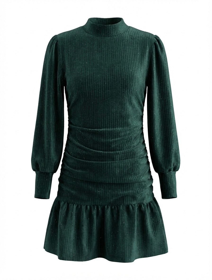 Pleat Girls Shirts Dark Green Velour / 7 Pleat Serena Dress - Dark Green Velour