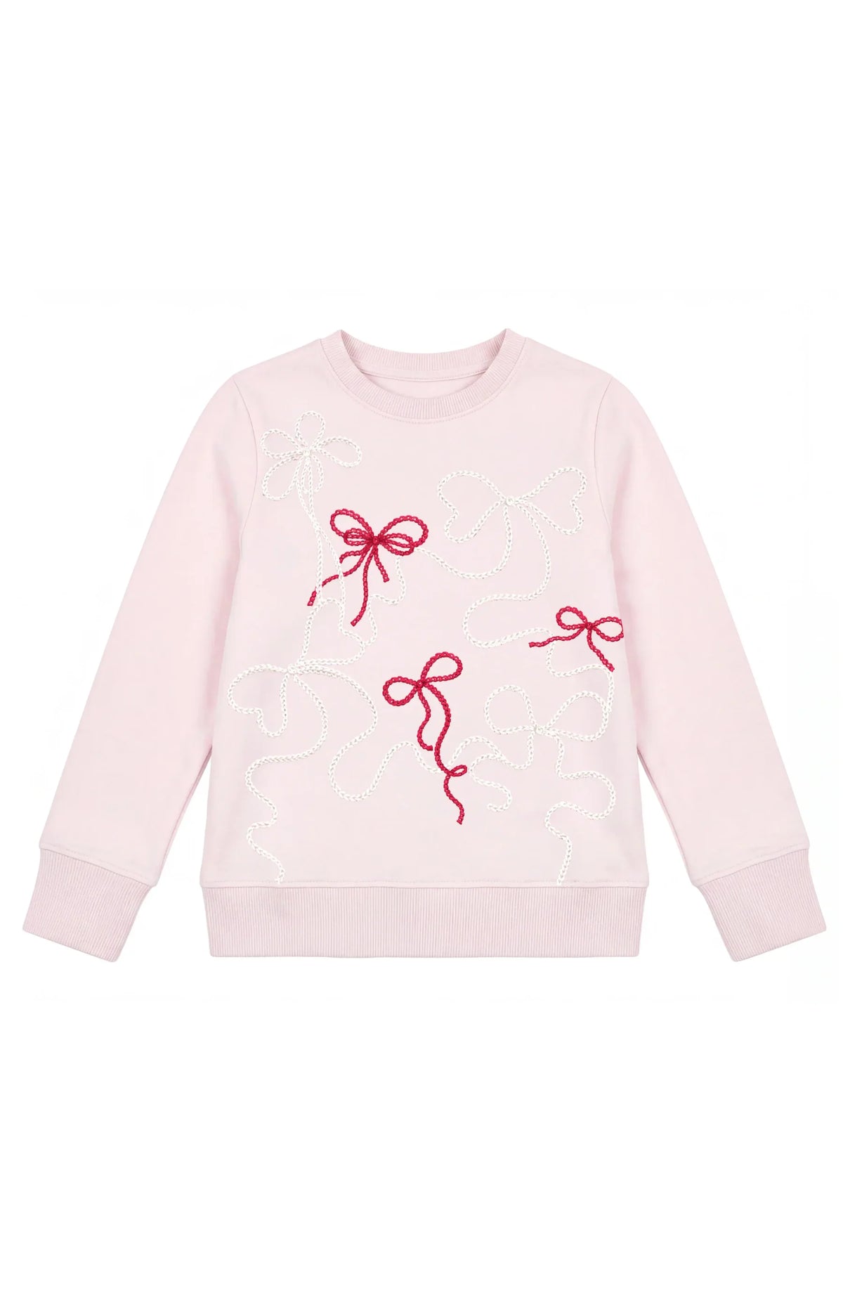 Preppy Goose Pink / 4/5 Preppy Goose Girls Embroidered Bows Sweatshirt