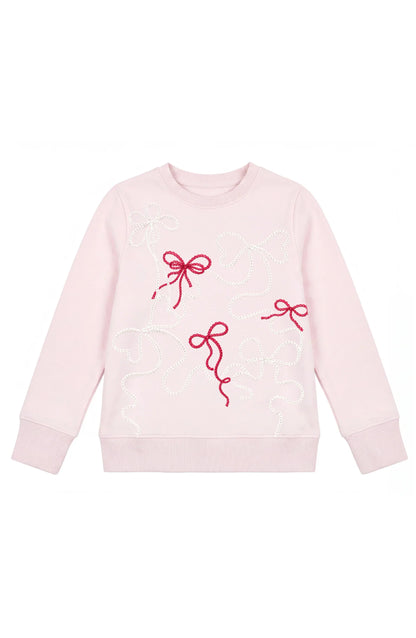 Preppy Goose Pink / 4/5 Preppy Goose Girls Embroidered Bows Sweatshirt