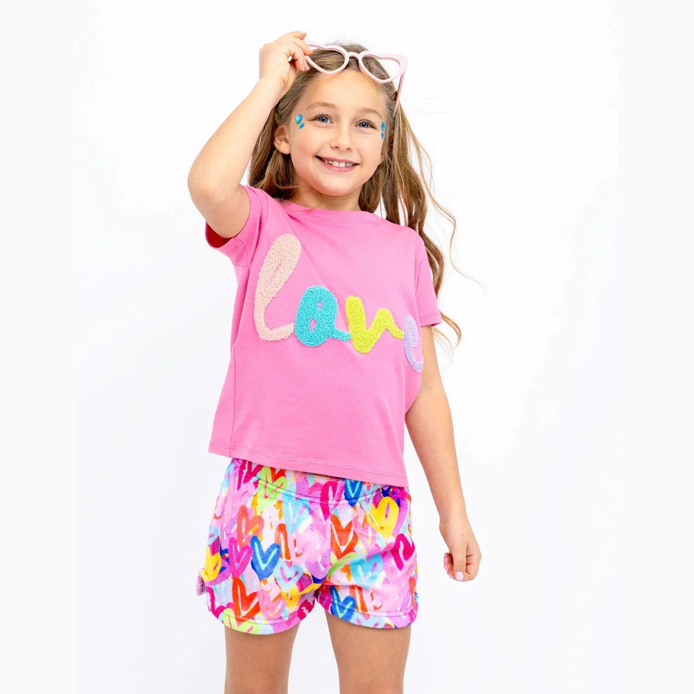 Preppy GoosePreppy Goose Girls Plush Graffiti Hearts Loungewear ShortsBabysupermarket