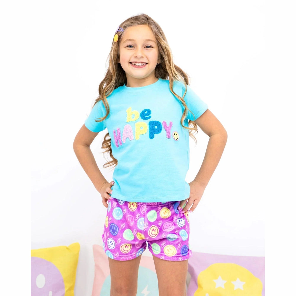 Preppy GoosePreppy Goose Girls Two Piece Plush Smiley Faces Loungewear ShortsBabysupermarket