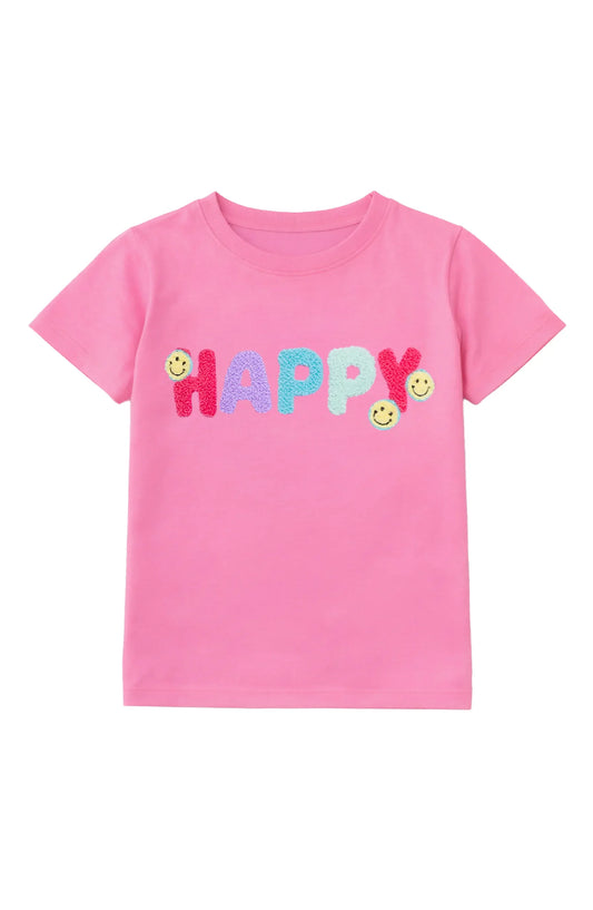 Preppy Goose Orchid / 6/6X Preppy Goose Happy Applique Short Sleeve T-Shirt