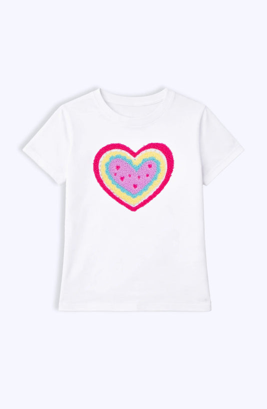 Preppy Goose White / 6/6X Preppy Goose Heart Applique Short Sleeve T-Shirt