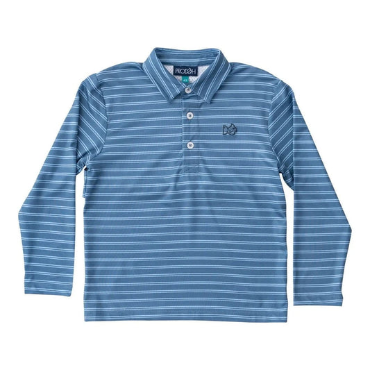 Prodoh Toddler Bluefin & Powder Blue Stripe / 2 Toddler PRODOH Boys' Long Sleeve Pro Performance Polo in Bluefin and Powder Blue Stripe