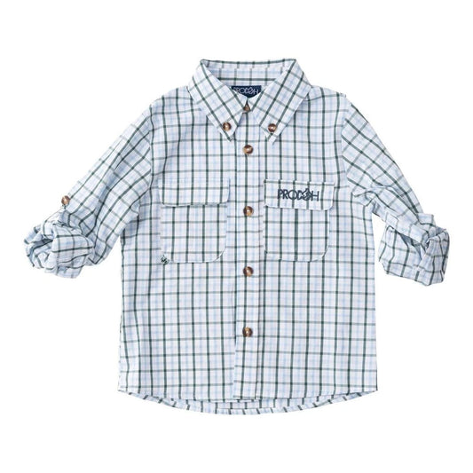 Prodoh Toddler Posy Green Powder Blue Windowpane / 2 Toddler PRODOH Founders Kids Fishing Shirt in Posy Green Powder Blue Windowpane