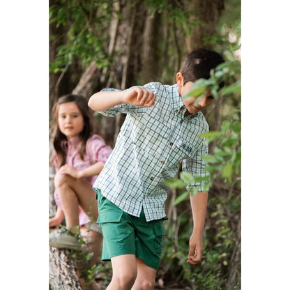Prodoh Toddler PRODOH Founders Kids Fishing Shirt in Posy Green Powder Blue Windowpane