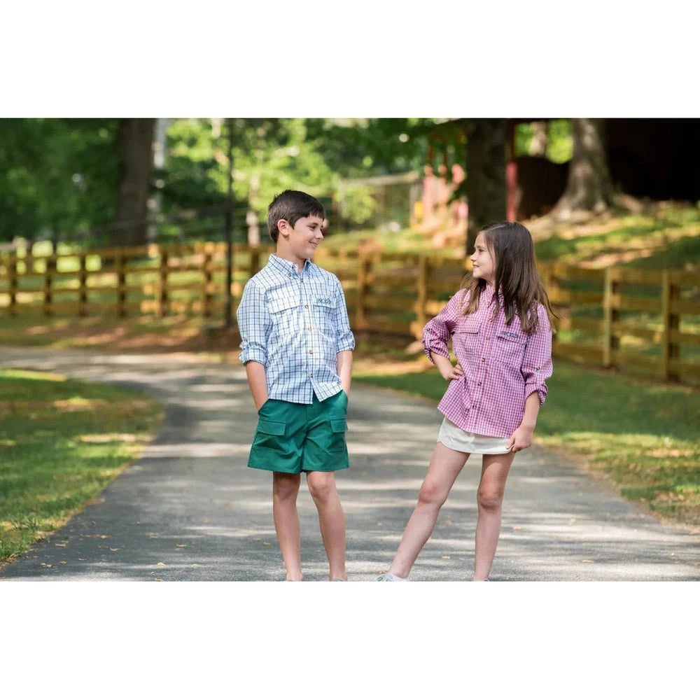 Prodoh Toddler PRODOH Founders Kids Fishing Shirt in Posy Green Powder Blue Windowpane