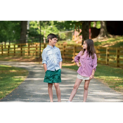 Prodoh Toddler PRODOH Founders Kids Fishing Shirt in Posy Green Powder Blue Windowpane