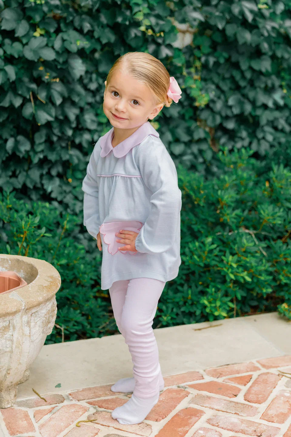 Proper Peony Girl Play Sets Proper Peony Long Sleeve Scallop Pocket Tunic Set - Blue Stripe