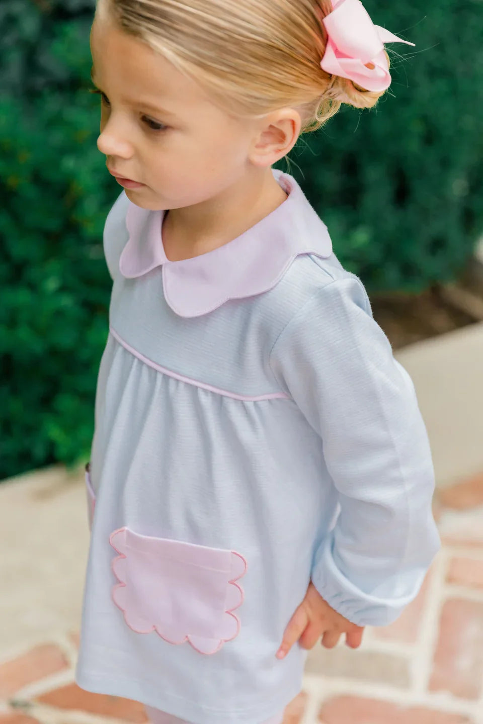 Proper Peony Girl Play Sets Proper Peony Long Sleeve Scallop Pocket Tunic Set - Blue Stripe