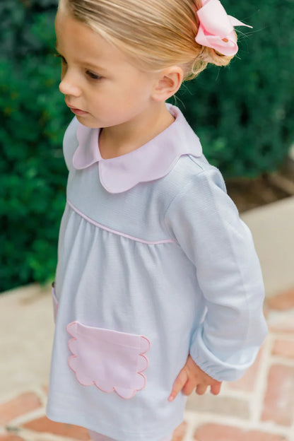 Proper Peony Girl Play Sets Proper Peony Long Sleeve Scallop Pocket Tunic Set - Blue Stripe