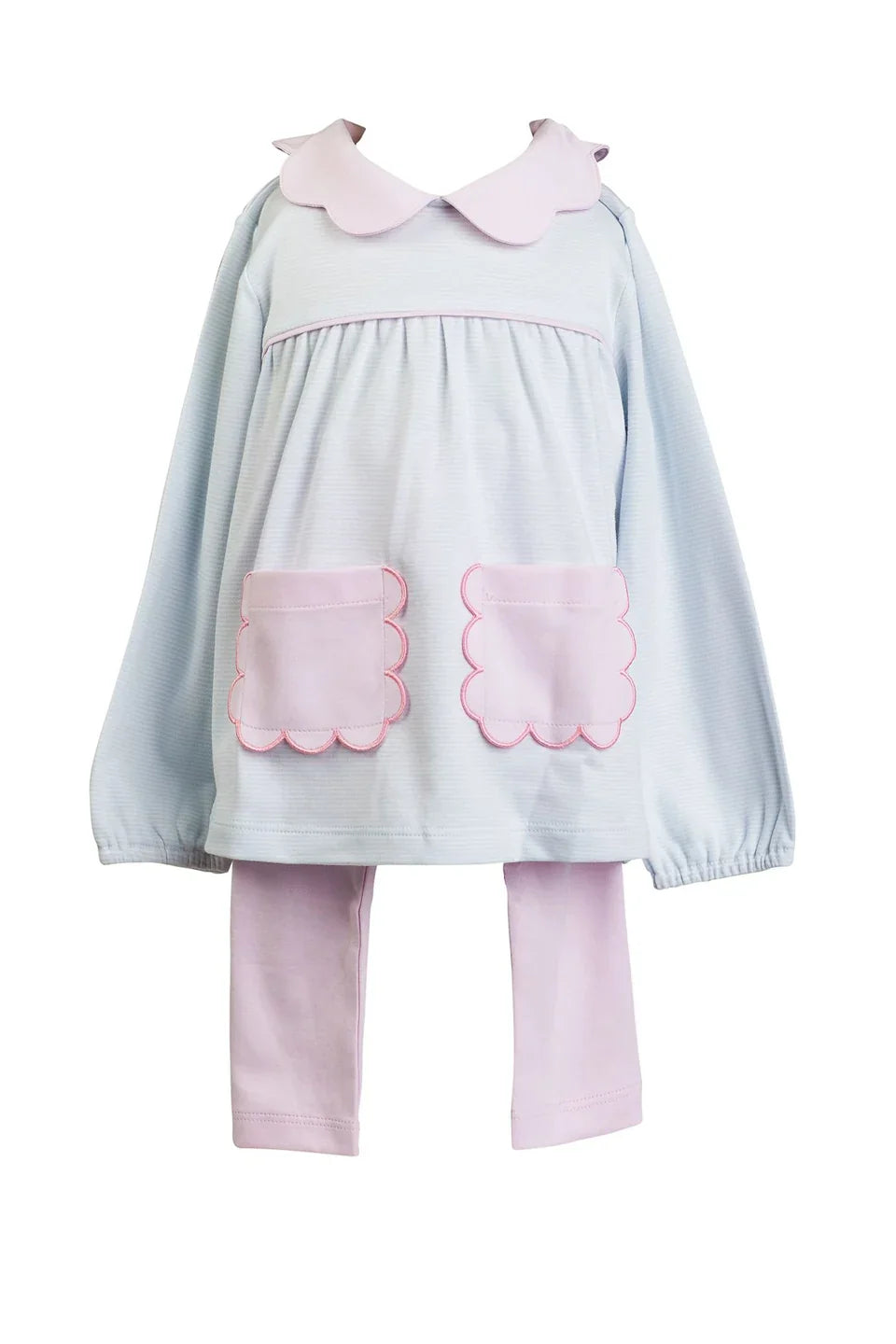 Proper Peony Girl Play Sets Blue Stripe / 12 Mo Proper Peony Long Sleeve Scallop Pocket Tunic Set - Blue Stripe