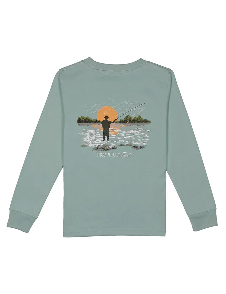 Properly Tied Boys Shirts Marine Mist / 2 Toddler Properly Tied Boys Fly Fishing Long Sleeve T-Shirt - Marine Mist