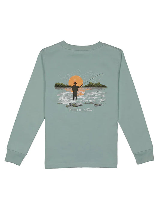 Properly Tied Boys Shirts Marine Mist / 2 Toddler Properly Tied Boys Fly Fishing Long Sleeve T-Shirt - Marine Mist